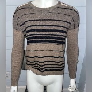 Quinn 100% Cashmere Soft Sweater Crew Brown / Cream / Black Strip Size XS